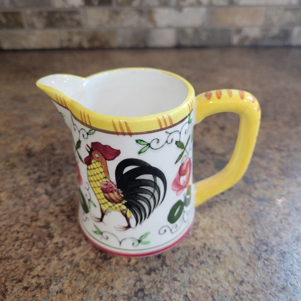 VINTAGE Early Provincial  Rooster AND Roses Creamer